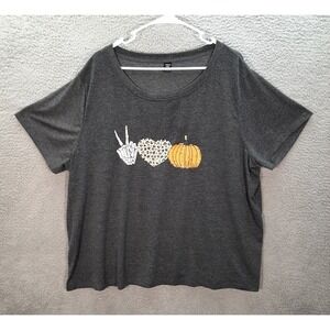 Shein Shirt Womens 4XL Gray Halloween Fall Autumn Pumpkin Jack O Lantern Harvest